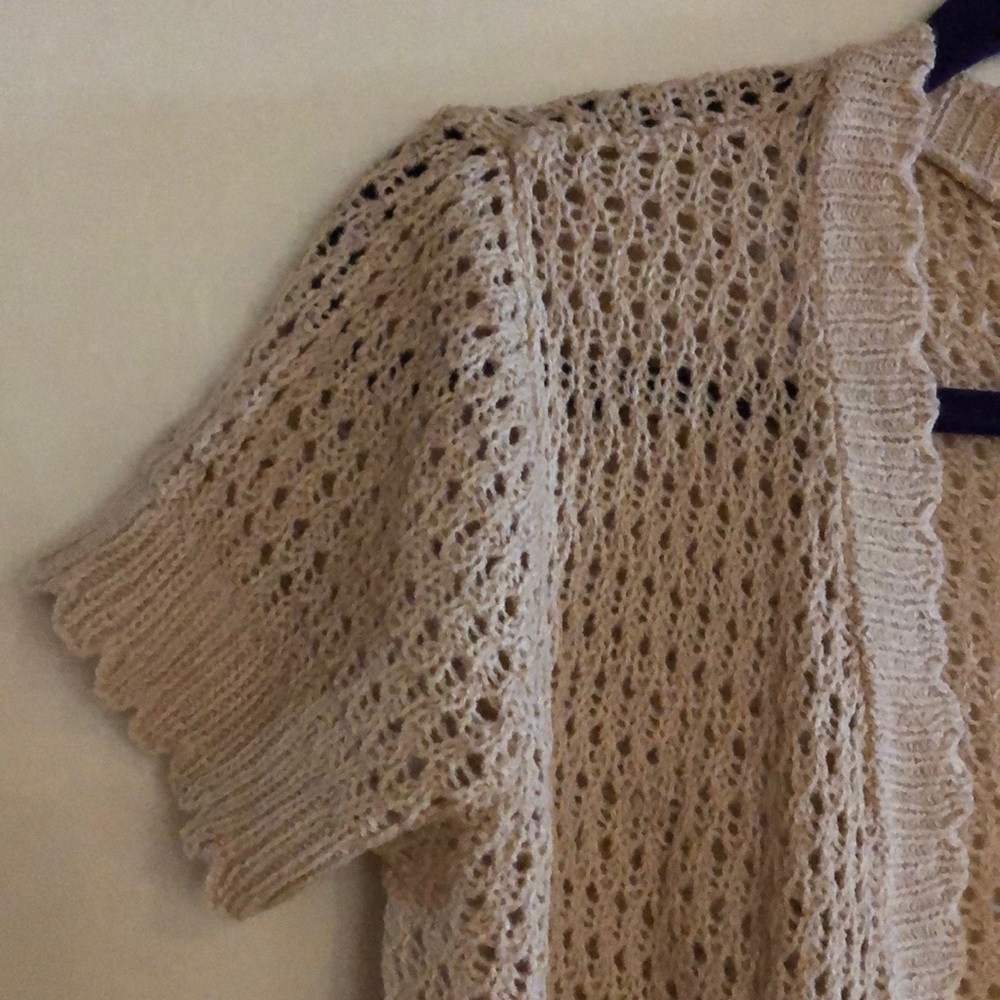 Beige Openwork Short-Sleeve Shrug - Women's Sweater - Picture 2 of 11